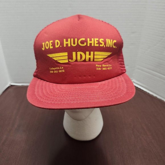 Vintage Joe D Hughes Hat Cap Snap Back Red Mesh Trucker Advertising Mens 80s - Picture 1 of 8